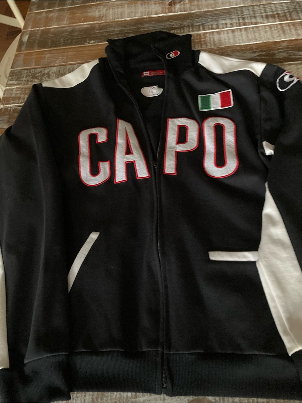 CAPO Black & White Zip-Front Jacket with Italian Flag Patch